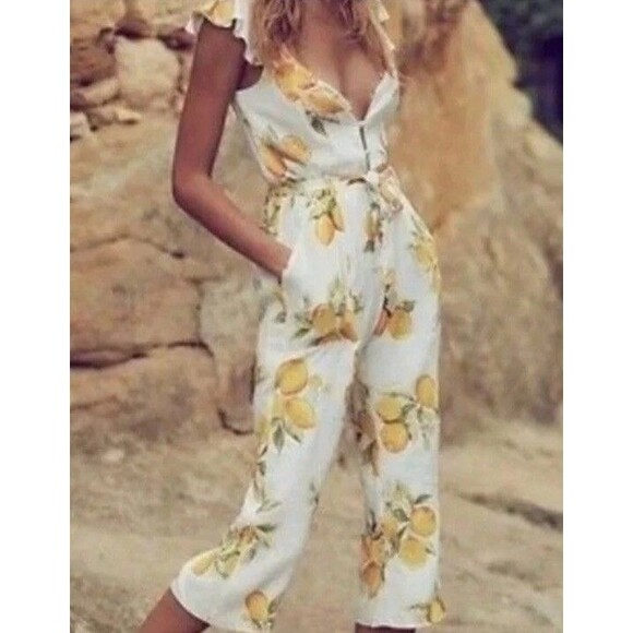 For Love and Lemons Limonada Jumpsuit Limon 31210 Romper Summer Outfit NWT Sz M - Picture 2 of 4